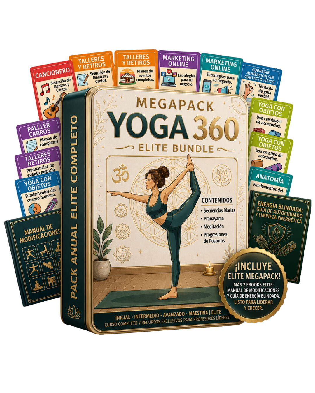 MEGAPACK YOGA 360: 12 Tomos + 6 Bonus + Seguridad Total + Blindaje Energético (2 Ebooks Elite)