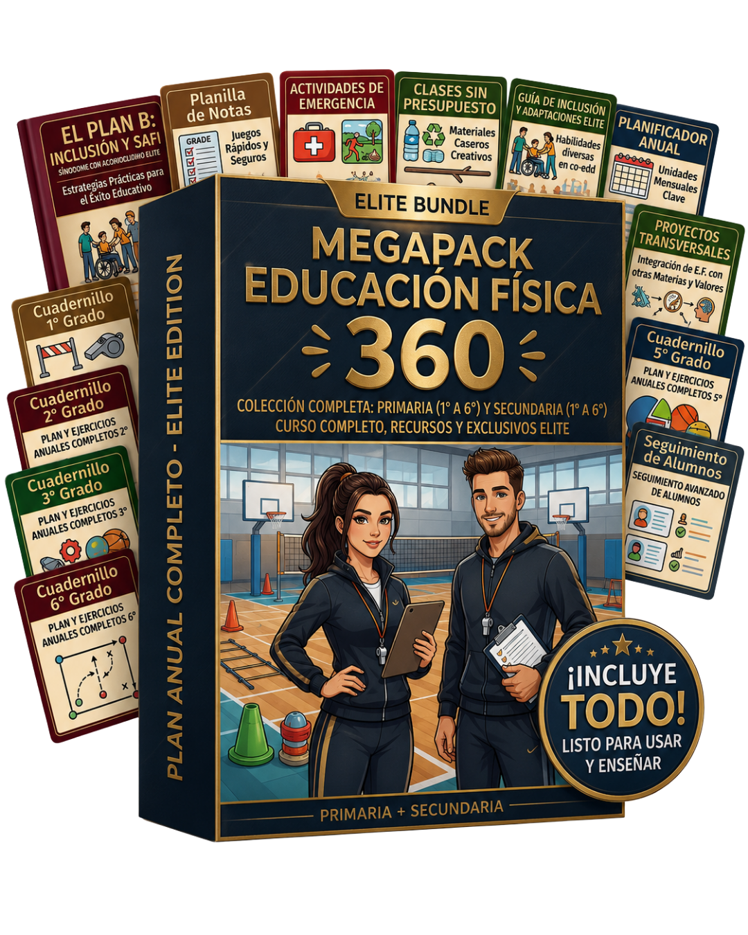 MEGAPACK EDUCACIÓN FÍSICA 360 PRIMARIA Y SECUNDARIA: 12 Tomos + 6 Bonus + Plan Inclusión Anti-SAF + Proyectos Transversales ESI/EAI