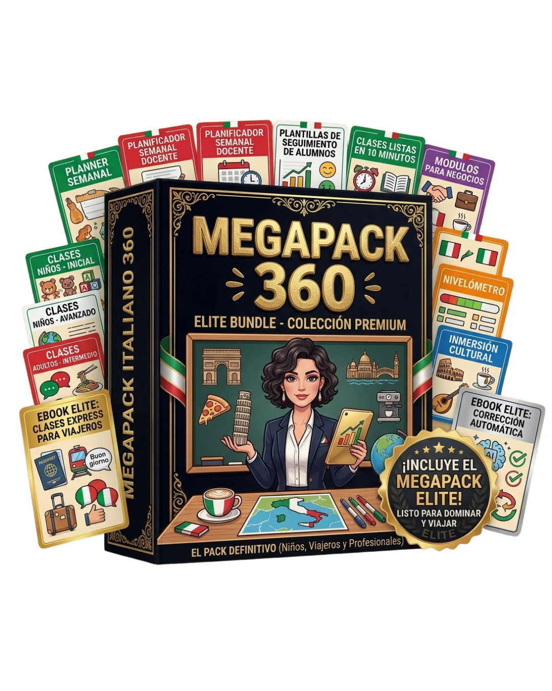 MEGAPACK ITALIANO 360: 12 Tomos + 6 Bonus + Clases Express para Viajeros + Corrección Automática