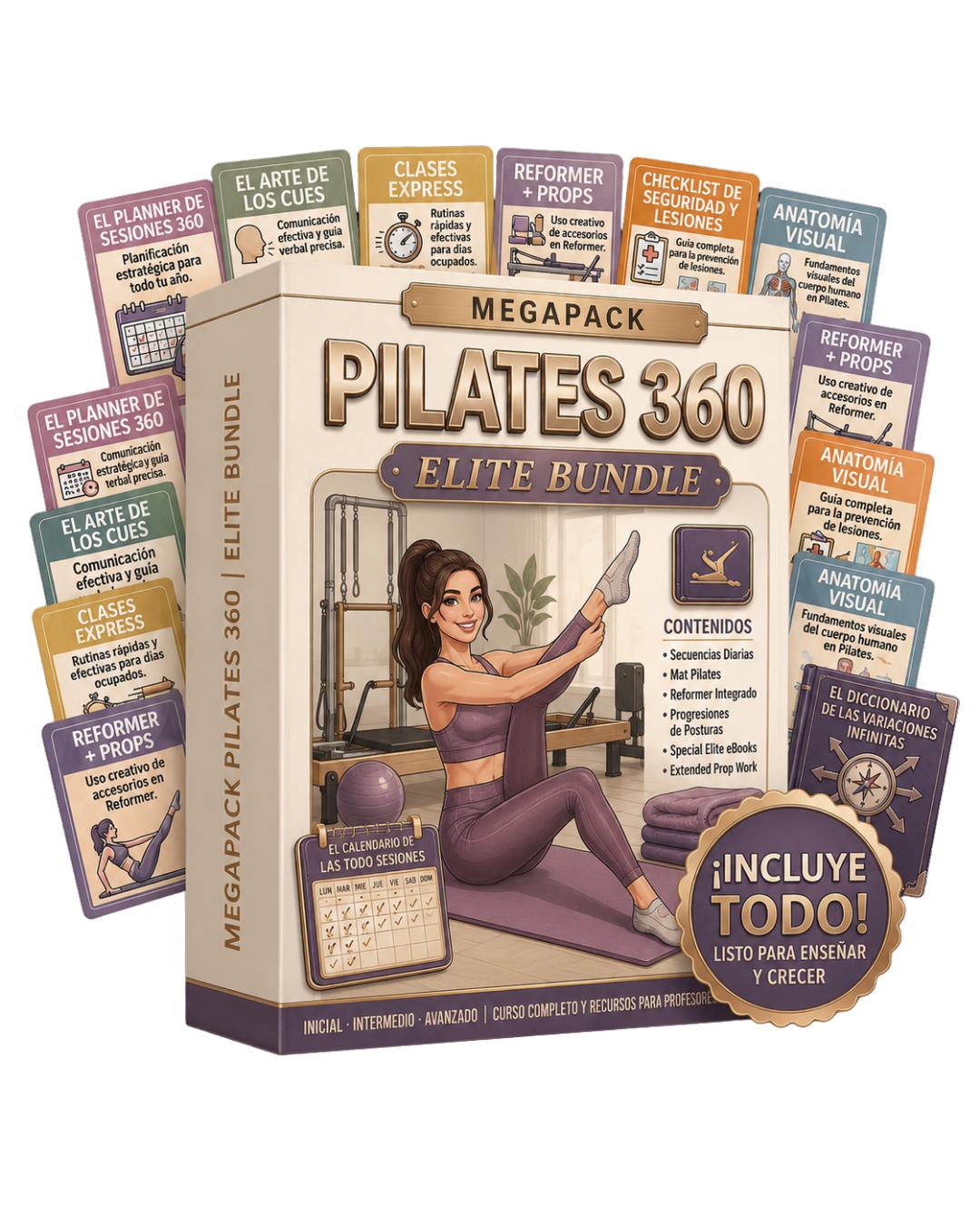 MEGAPACK PILATES 360 MAT + REFORMER: 12 Tomos + 6 Bonus + Calendario de 1000 Sesiones + Diccionario de Variaciones Infinitas